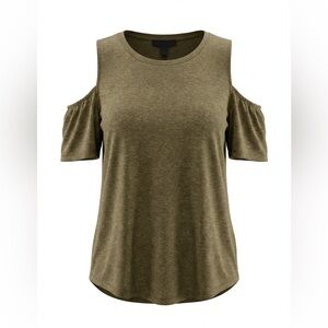 INC International Concepts Metallic Cold Shoulder Top Women’s Large Gold Ribbed